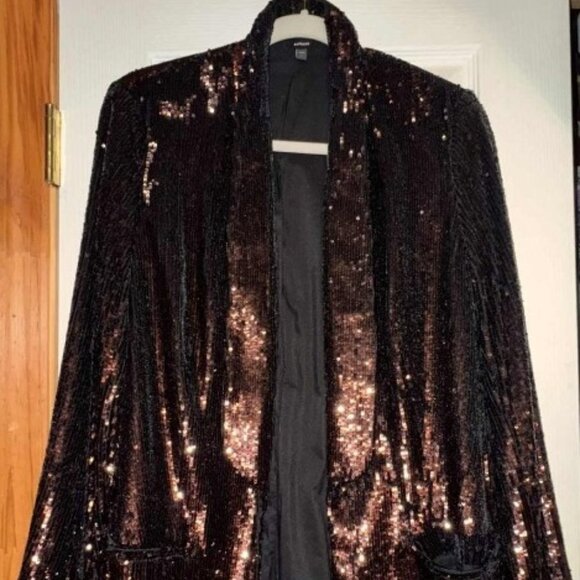Express Sequin Open-Front Boyfriend Blazer & Romper Copper Brown - Picture 2 of 2